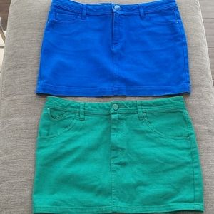 H&M bundle of 2 denim mini skirts green & blue